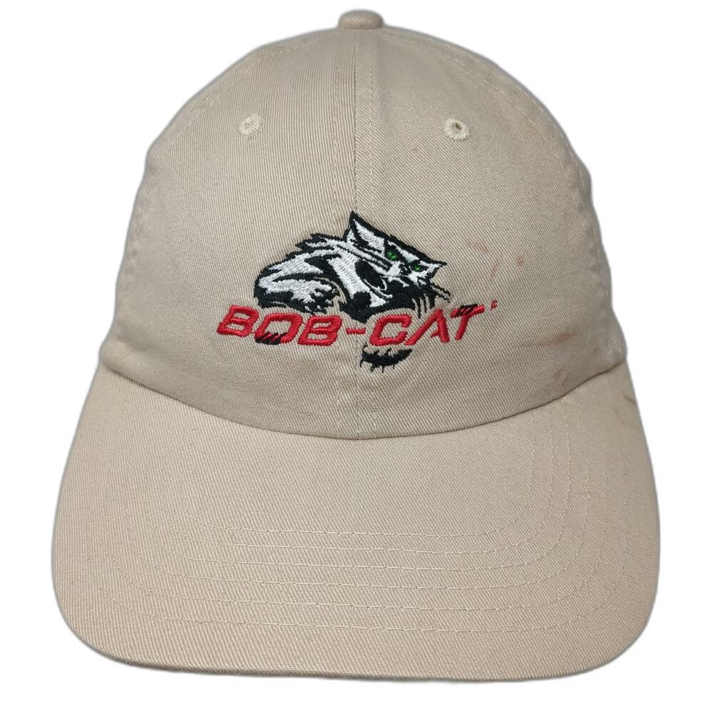 BIG Baseball Cap Beige One Size Bob-Cat Embroidered Logo Slideback Cotton Hat